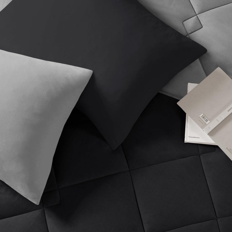 Comfort Spaces Vixie Reversible Comforter Set - Trendy Casual Geometric Quilted Cover, All Season Down Alternative Cozy Bedding, Matching Sham, Black/Gray, Twin/Twin XL 2 piece - Image 4